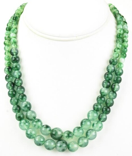 Pair White & Green Jade Bead Necklace Strands