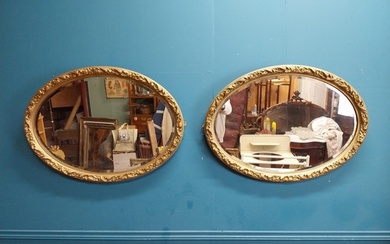 Pair of 19th C. oval giltwood wall mirrors. {62 cm H x 82 cm...