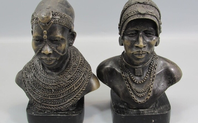 Pair of African Wood Carvings Busts of a Man & Woman of the Samburu Tribe, Kenya