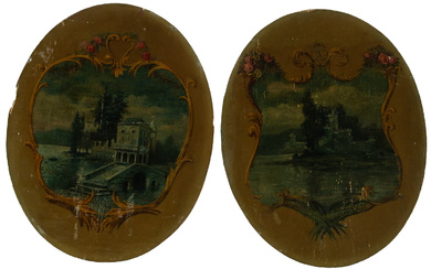 Pair of Boiserie Ovals painted in oil, 19th century French...