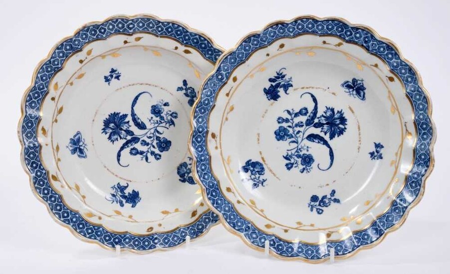 Pair of Caughley blue printed plates, circa 1785, rare impressed Salopian mark