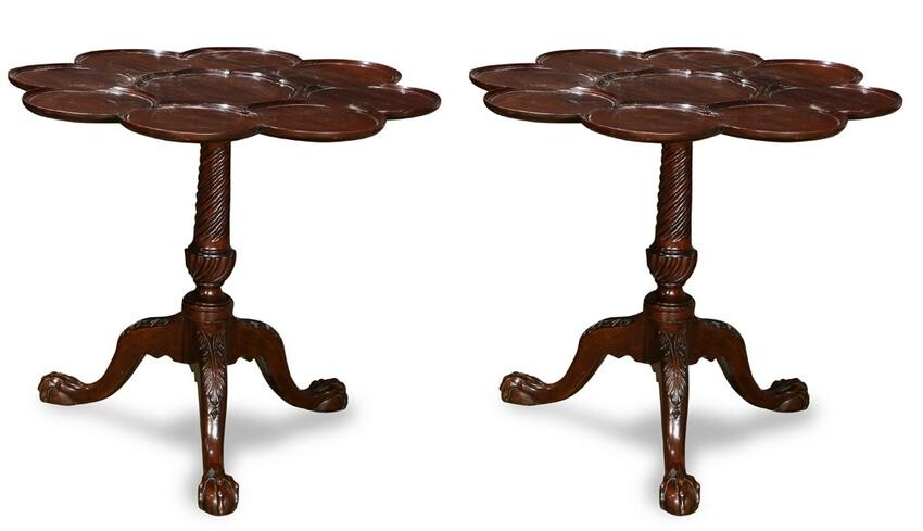 Pair of Chippendale style solid mahogany tilt-top