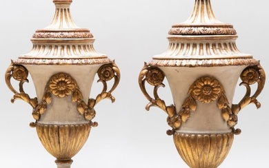 Pair of Italian Neoclassical Painted and Partial-Gilt Covered Urns, Piedmont