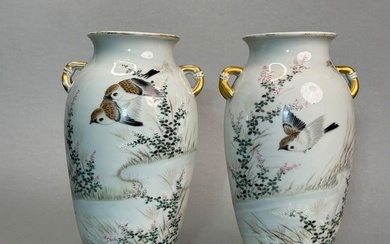 Pair of Japanese Meiji Yokohama Porcelain Vases, Meiji Period