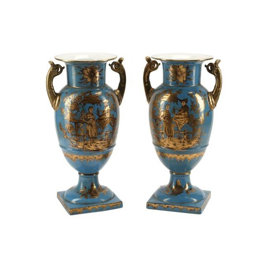 Pair of Paris Porcelain Chinoiserie Vases.