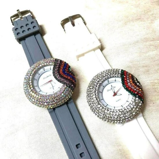 Pair of Rainbow Crystal Quartz Fashion Wristwatches