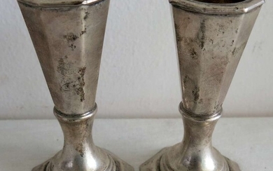 Pair of Small 925 Sterling Silver Shabbat Candlesticks made by Kapri