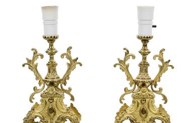 Pair of gilded bronze table lamps.