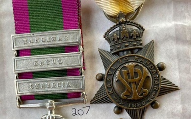 Pair of named medals and Lord Roberts Medalion. 1....