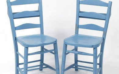 Pair of reclaimed blue painted church/chapel chairs