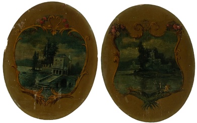 Paire d'ovales de Boiserie peints à l'huile, école française du XIXe siècle Huile sur toile...