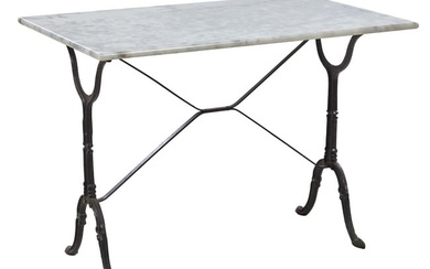Parisian Style Marble Top and Cast Iron Bistro Table, 20th c., H.- 28 in., W.- 39 1/4 in., D.- 23
