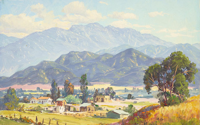 Paul Grimm (1891-1974) Small Hamlet, Ranch Fencing and Edge of...