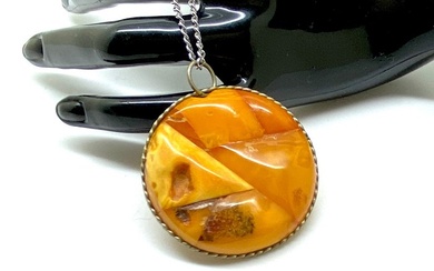 Pendant necklace with Baltic amber stones, vintage - Amber - Succinite