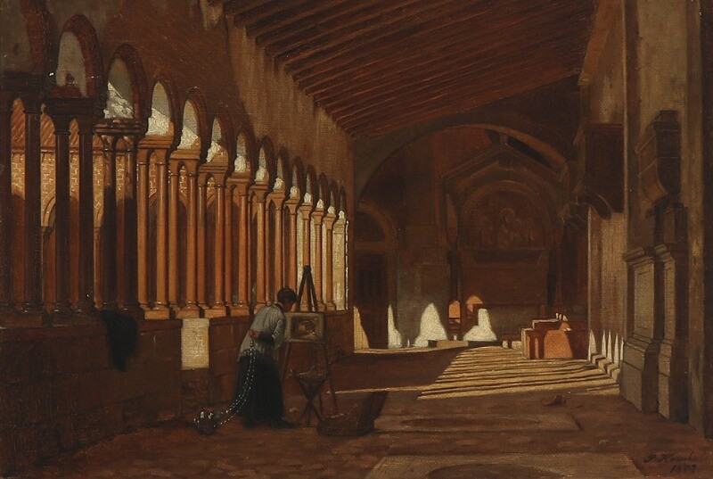 Peter Kornbeck: Italian convent. Signed and dated P. Kornbeck, 1872. Oil on canvas. 20.5×29.5 cm.