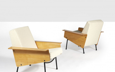 Pierre GUARICHE 1926-1995 Paire de fauteuils modèle «G10 bis» - 1953