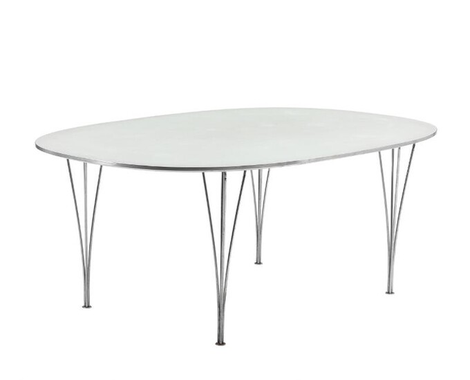 SOLD. Piet Hein, Bruno Mathsson: "Super Elliptical". Dining table with white laminate top. H. 70.5. L. 180. W. 120 cm. – Bruun Rasmussen Auctioneers of Fine Art