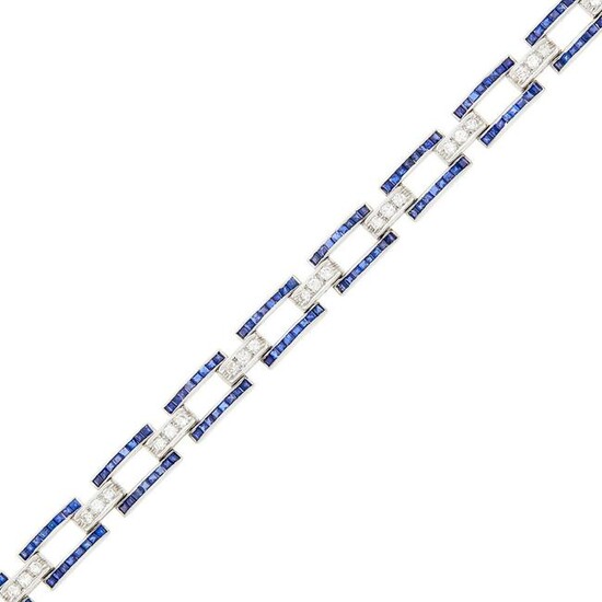 Platinum, Sapphire and Diamond Link Bracelet