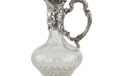 Portuguese crystal wine jug in silver. 19th century.