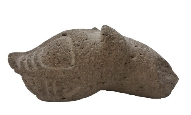 Pre-Columbian Carved Basalt Dog Head Effigy