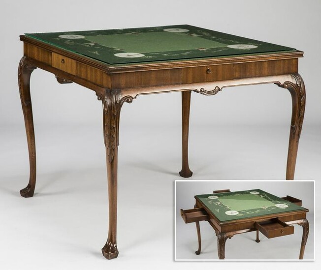 Queen Anne style game table with needlepoint top