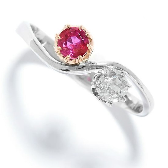 RUBY AND DIAMOND TOI ET MOI RING set with a round cut
