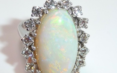 Ring - 14 kt. White gold Diamond (Natural) - Opal