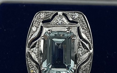 Ring - 18 kt. White gold Aquamarine - Diamond