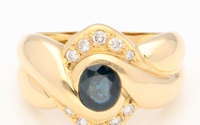 Ring - 18 kt. Yellow gold - 0.05 tw. Diamond (Natural) - Sapphire