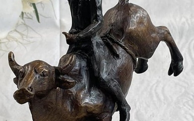 Rodeo Cowboy Bronze Sculpture With Marble Base