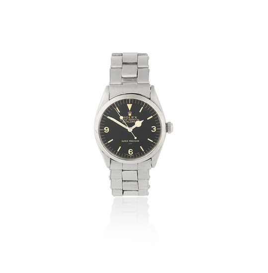 Rolex. A stainless steel automatic bracelet watch with gloss underline double -T 25 dial and original receipt