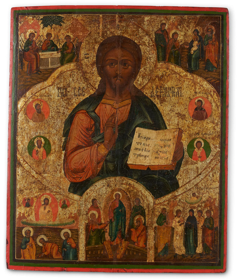 Russian Icon of Christ The Pantocrator and Scenes from his...