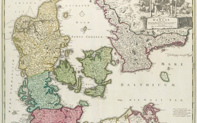 Sammlung von 4 alten Karten zu Dänemark und Friesland. Je (grenz-)kolorierter Kupferstich auf