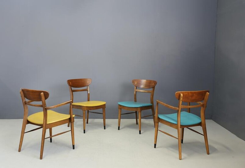 Set of 4 Mid Century American dining chairs in wood &