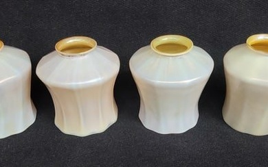Set of 4 art glass shades signed (quezal) - h 5" dia. 4.75" - they have very gold interior