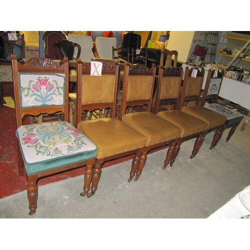 Set of Six Late Victorian Walnut Dining Chairs.