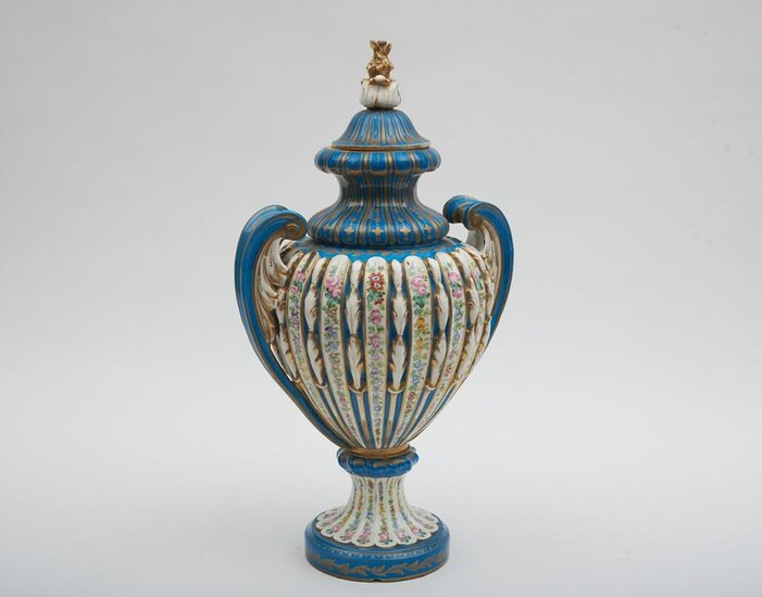 Sevres Floral Decorated Lidded Urn Height: 19 1/2