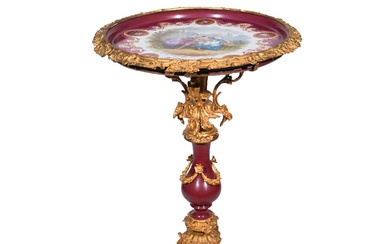 Sèvres Style Maroon-Ground Charger Top Ormolu Gueridon, French, 20th Century
