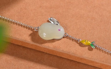 Silver inlaid jade rabbit bracelet