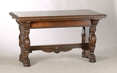 Small desk, in the Renaissance style, around 1910, solid oak,...