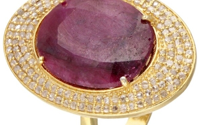 Sterling gold plated silver ring set with ruby and diamond.