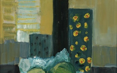 Still life with limes. Signed Carl Fischer. Oil on board. 35×31 cm.