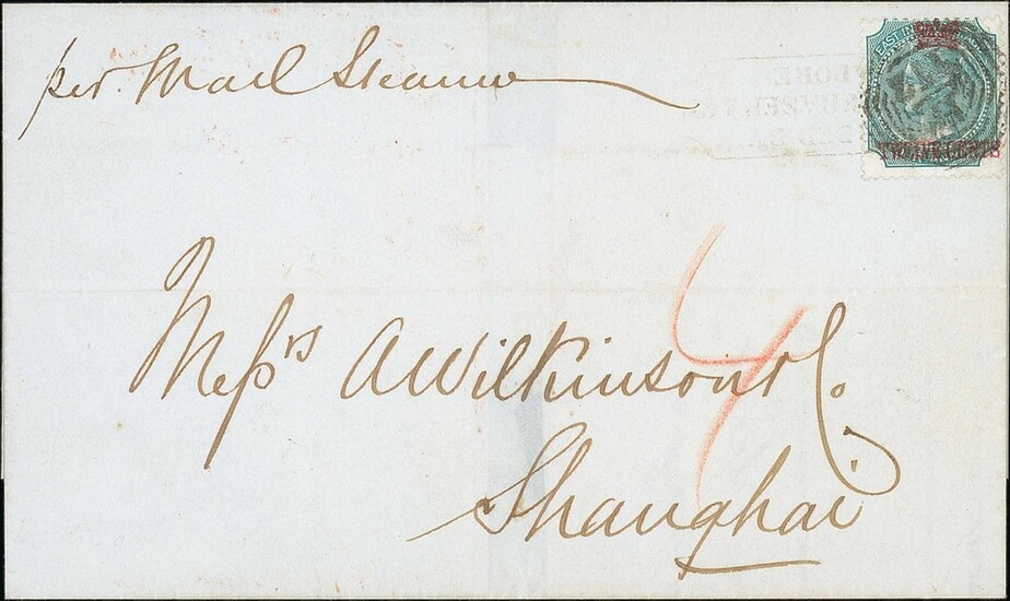 Straits Settlements Covers and Cancellations 1867 (12 Oct.) entire from Singapore to Shanghai,...