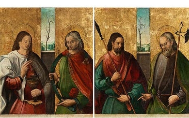 Süddeutscher Maler um 1500, ZWEI RETABELTAFELN MIT VIER APOSTELN