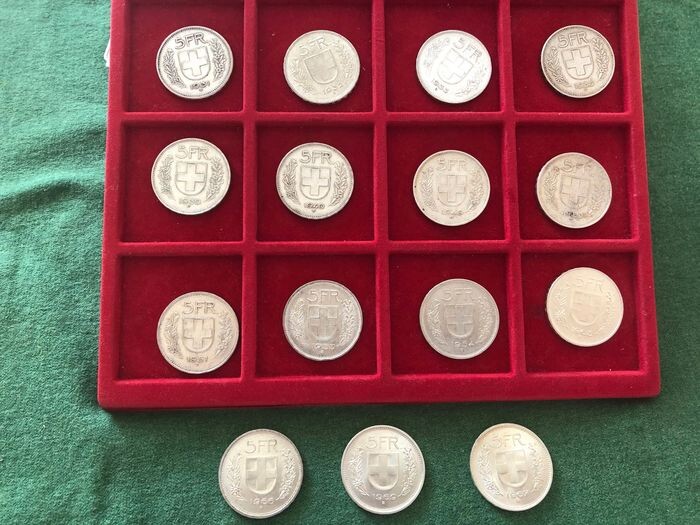 Switzerland - 15 pezzi 5 franchi svizzeri date diverse- Silver