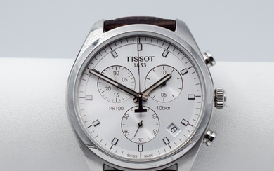 (TISSOT) Montre chronomètre TISSOT #T101417A à quartz, boîtier acier, cadran en acier chromé à 3...
