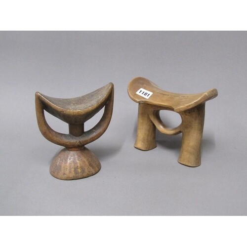 TWO AFRICAN HEAD RESTS, LARGEST 19CM H