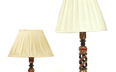 TWO KASHMIRI LACQUER TABLE LAMPS (2)