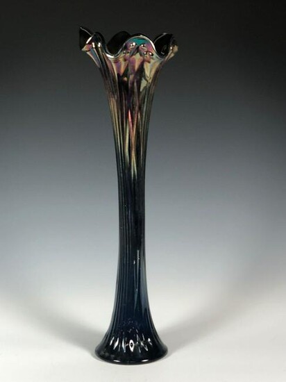 Tall Amethyst Carnival Glass Vase