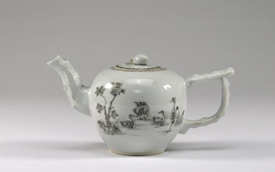 Teapot - Chinese export, En Grissaile - Porcelain - Bird, Crane - China - Qianlong (1736-1795)